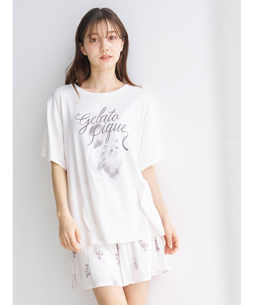 ONLINE限定】CAT柄ワンポイントTシャツ&ショートパンツセット