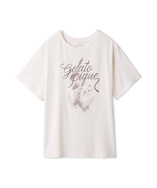 ジェラートピケ　Cat柄ワンポイントTシャツ＆ショートパンツ　ラベンダー gelato pique｜【ONLINE限定】CAT柄ワンポイントTシャツ
