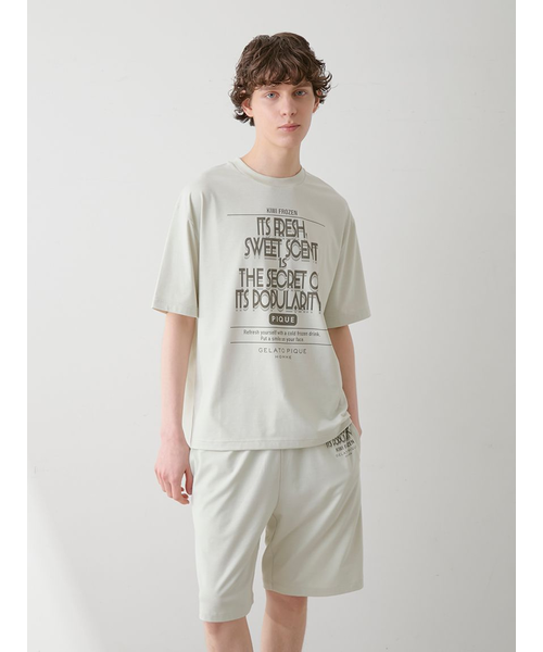 HOMME】【接触冷感】フローズンレーヨンロゴプリントTシャツ