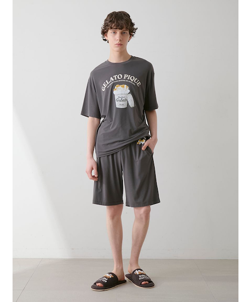 ジェラートピケ　UNISEXワンポイントTシャツ&ハーフパンツ　ドッグ　M-L ジェラートピケ UNISEXワンポイントTシャツ&ハーフパンツ ドッグ