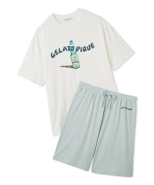【接触冷感】【HOMME】レーヨンベアケーキモチーフTシャツ&ハーフパンツ HOMME】【接触冷感】カラーレーヨンロゴハーフパンツ(ハーフ