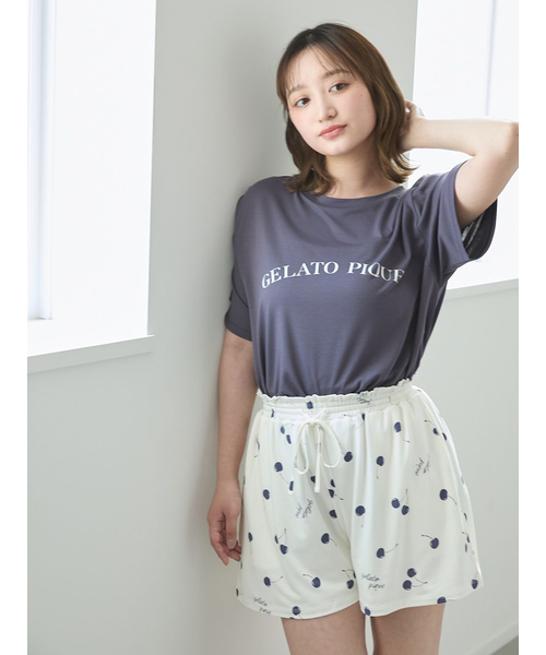 【gelato pique】接触冷感プリントTシャツ＆ショートパンツ ONLINE限定】【接触冷感】ベアワンポイントTシャツ&ストライプ