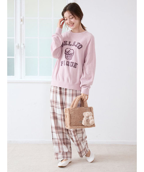 正規品♡リサイクルジェラート&チェックロングパンツ♡ピンク gelato pique｜トレンドチェック柄ロングパンツ | Rakuten