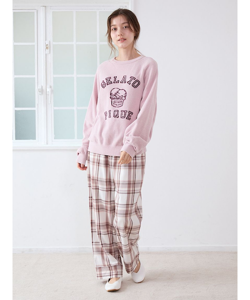新品タグ付き⭐︎ジェラートピケ チェック柄シャツロングパンツ上下セット　ピンク gelato pique（ジェラートピケ）の「チェック柄ロングパンツ