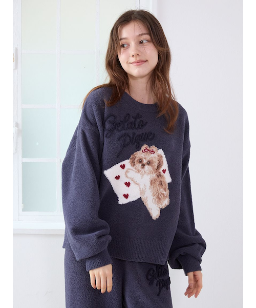 ジェラートピケ リボンジャガードプルオーバーロングパンツ リボン柄プルオーバー&ロングパンツセット オフホワイト gelato