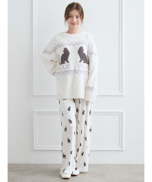 ☆ ジェラートピケ ねこ総柄ジャガードプルオーバー＆ロングパンツ