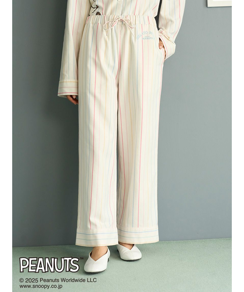 PEANUTS】オリジナルアート レインボーストライプネルロングパンツ