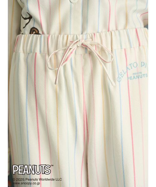 PEANUTS】オリジナルアート レインボーストライプネルロングパンツ