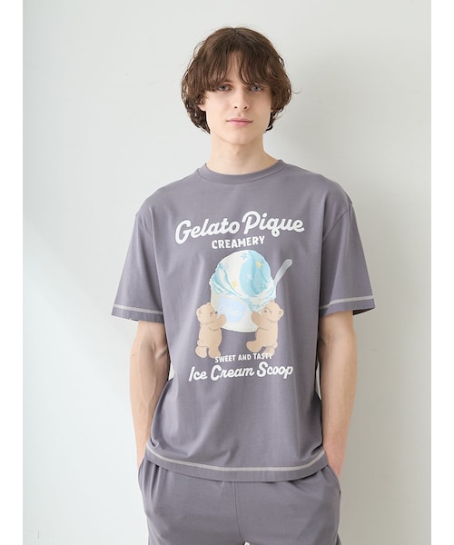 HOMME】【接触冷感】アイスクリームベアワンポイントTシャツ