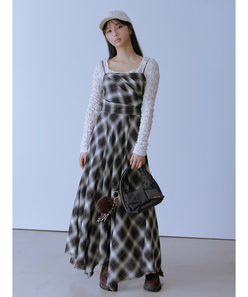 オンブレチェックアシメヘムキャミドレス｜フレイアイディーの通販