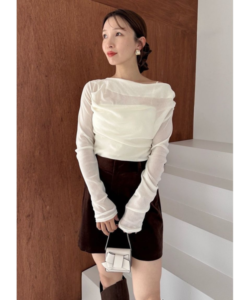 FRAY ID デコルテタックフロッキーチュールトップス　アイボリー デコルテタックフロッキーチュールトップス｜フレイアイディーの通販