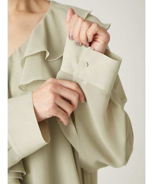 シフォンラッフルカフスデザインブラウス｜フレイアイディーの通販  