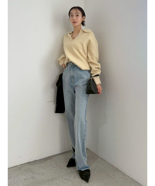 00サイズ】リボンモチーフストレートワイドデニム｜フレイアイディーの