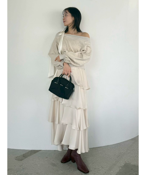 フレイアイディー　サテンランダムティアードスカート CGRY サテンランダムティアードスカート(ロングスカート)｜スカート｜FRAY