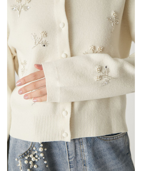 パールビジューフラワーニットカーディガン｜フレイアイディーの通販