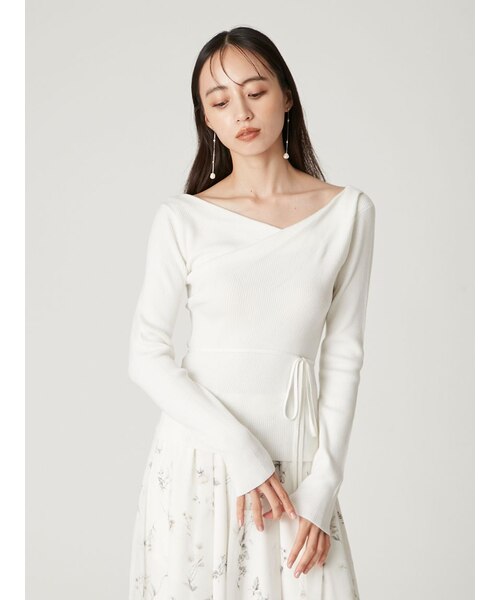 シルクブレンドアシメデコルテドレープリブニット｜フレイアイディーの  