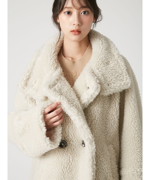 レディース FRAY I.D ピンク ボアミドルコート ECOPEL