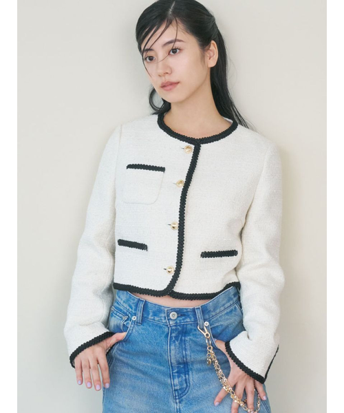 完売品　リリーブラウン　ラメツイードジャケット セール】ラメツイードジャケット（ノーカラージャケット）｜LILY