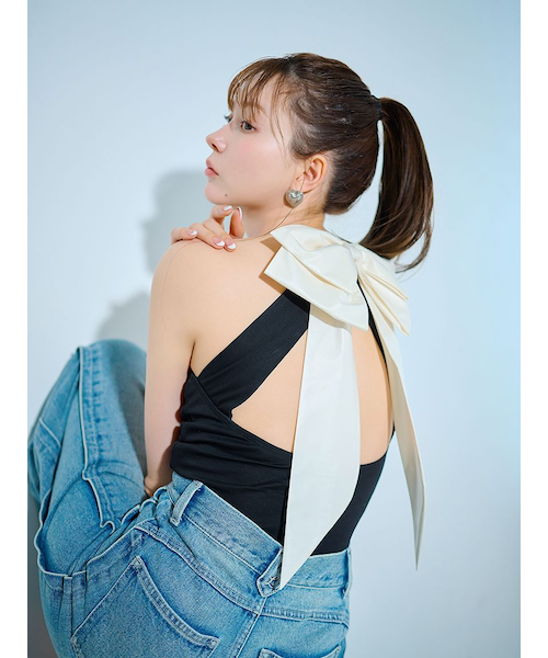 LILY BROWN オープンバック リボンボディスーツ リリーブラウン　黒 LILY BROWN Lingerie】バックリボンボディスーツ｜リリー