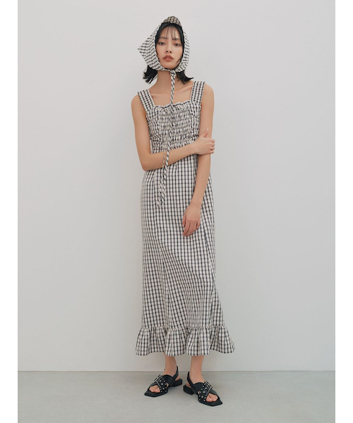 リリーポエム チェック柄 ピンタック&レースのワンピース チェック柄レーススリーブリボン付きワンピース | Lilyme selectshop