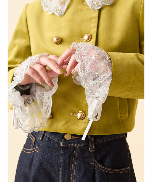 L.B CANDY STOCK]スカラップビジューアタッチドジャケット｜リリー