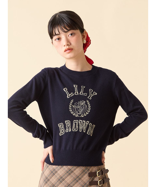 lily brown ロゴ付きラメトップス ラメジャガードロゴニットトップス｜リリーブラウンの通販
