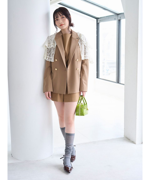 リリーブラウン ブラック ダブルブレスト ポンチョコート 金釦ダブルブレストジャケット｜LILY BROWN リリー ブラウン