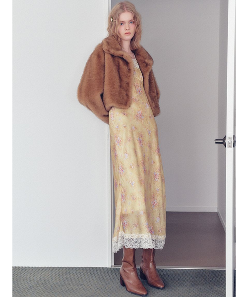 ヴィンテージレーストリムサテンロングドレス｜リリーブラウンの通販