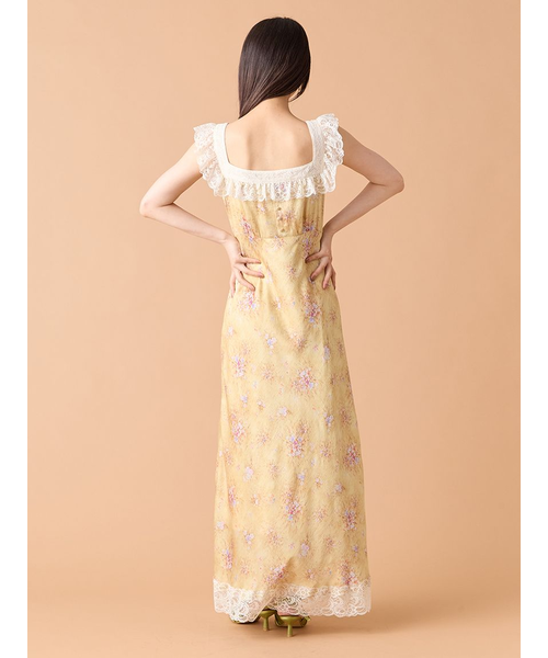 ヴィンテージレーストリムサテンロングドレス｜リリーブラウンの通販