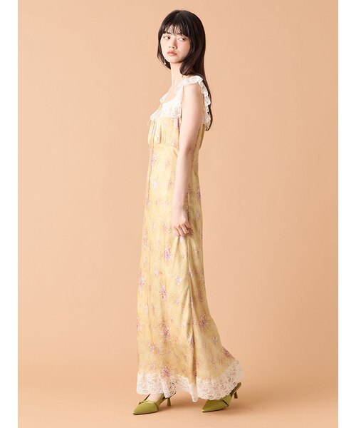 ヴィンテージレーストリムサテンロングドレス｜リリーブラウンの通販