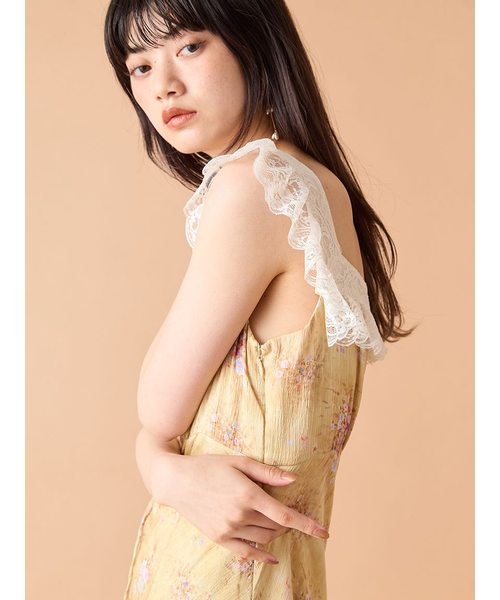 ヴィンテージレーストリムサテンロングドレス｜リリーブラウンの通販