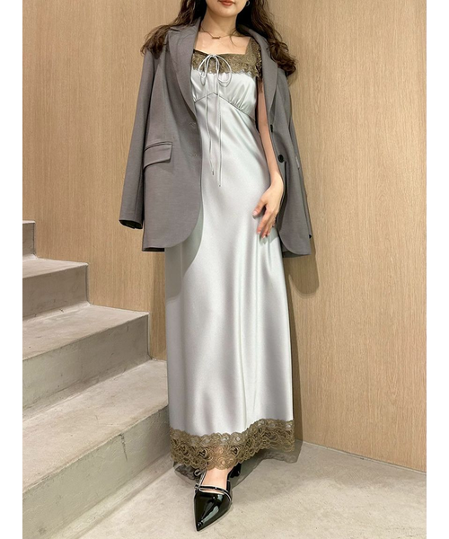 ヴィンテージレーストリムサテンロングドレス｜リリーブラウンの通販