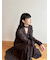 【WEB限定00サイズ】ボウタイ付きフリンジジャガードペプラムワンピース