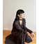 【WEB限定00サイズ】ボウタイ付きフリンジジャガードペプラムワンピース
