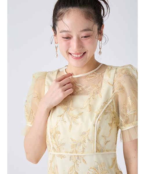 パネルラインエンブロイダリ―ドレス｜リリーブラウンの通販｜&mall