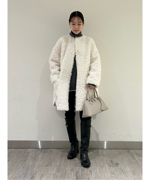 新品Mila Owen 今期物完売品ノーカラーシャツカーブボアコート