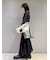 肩パッド付フレアナローワッフルワンピース