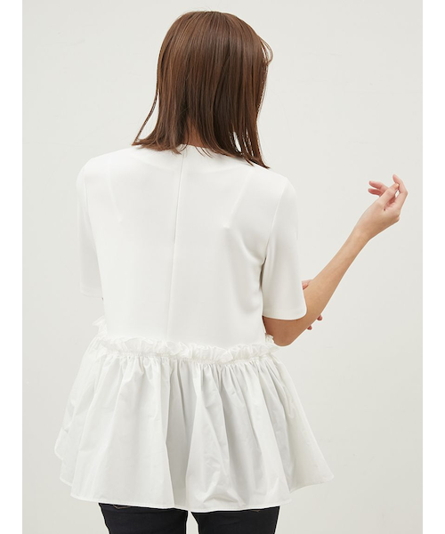 【MilaOwen】ミラオーウェン　ドッキングペプラムトップスブラウス 美品 Mila Owen｜チュールドッキングペプラムカットトップス