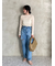 【WEB限定00サイズ】ワイドテーパードカットアウトデニムパンツ