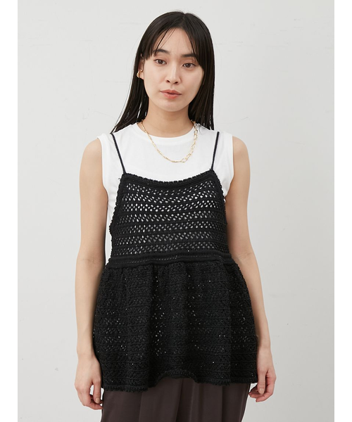 MilaOwen＊クロシェニットキャミ×ノースリトップス　タグ付き 楽天市場】【ウォッシャブル】クロシェニットキャミ×ノースリ