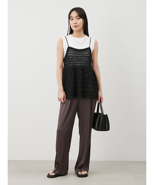 【ウォッシャブル】クロシェニットキャミ×ノースリトップス Mila Owen｜【ウォッシャブル】クロシェニットキャミ×ノースリ