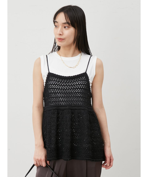 【ウォッシャブル】クロシェニットキャミ×ノースリトップス ウォッシャブル】クロシェニットキャミ×ノースリトップス