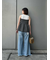 裾フリンジクロップドフレアデニムパンツ