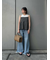 裾フリンジクロップドフレアデニムパンツ