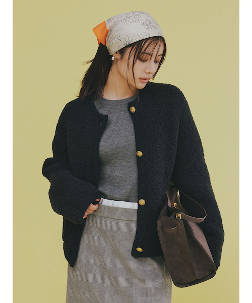 金釦ムートンライクボアニットカーディガン｜ミラオーウェンの通販