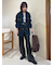 フェイクレザーセンタープレスワイドイージーパンツ