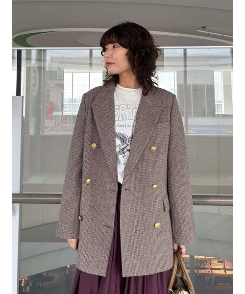 チェック金釦ダブルブレストロングブレザー｜ミラオーウェンの通販