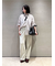 タブスリーブ釦ダウン柄シャツ