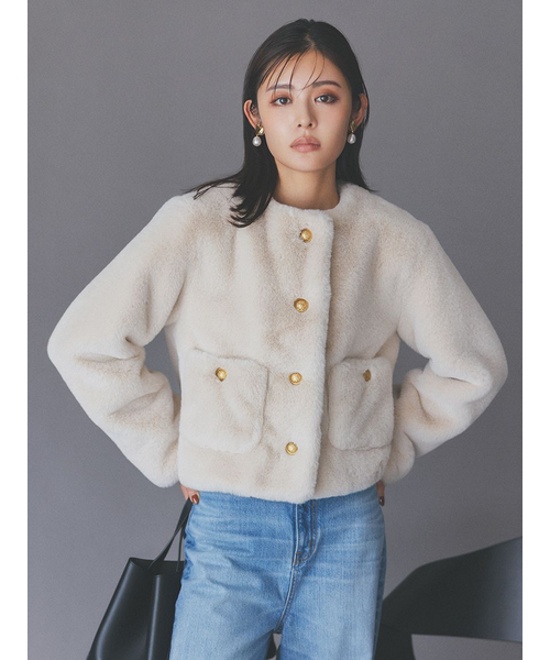 金釦クロップドファージャケット｜ミラオーウェンの通販｜&mall