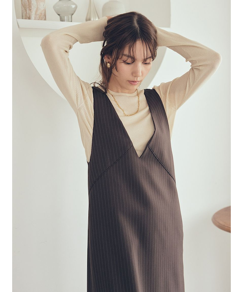 セットアイテム】クルーネックニット×Aラインキャミレイヤード